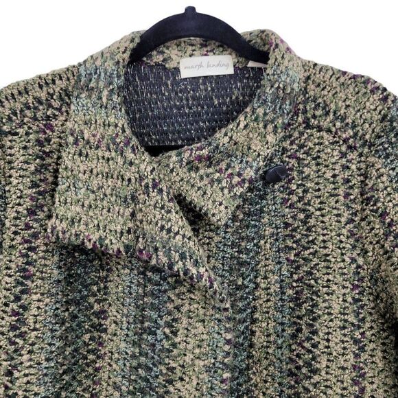 Vtg Blazer Granny Core Cardigan Nobby Knit Textured Asymmetrical Green Striped M - Picture 7 of 10